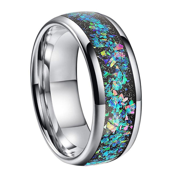 Crushed Opal & Silver Tungsten ring (8mm) | Tymber Gear.