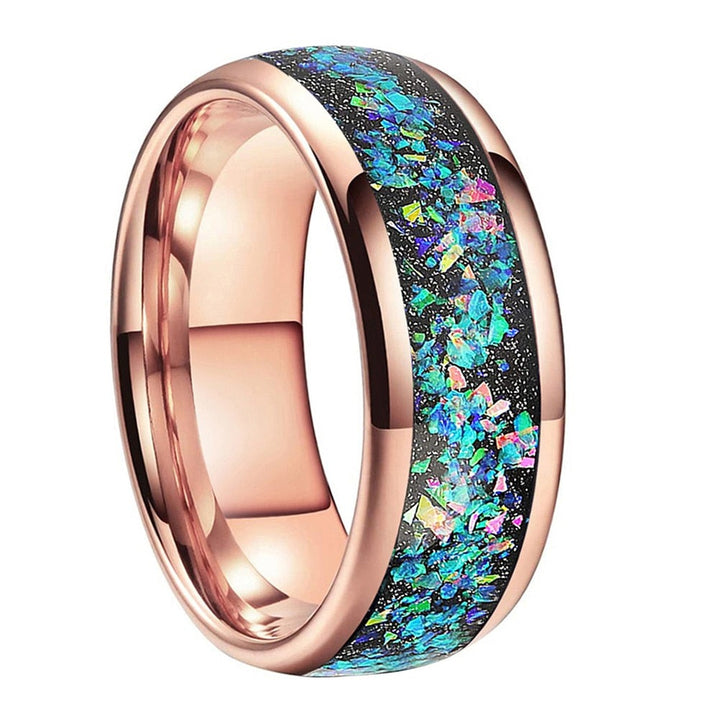 Crushed Opal & Rose Gold Tungsten Ring (8mm) | Tymber Gear.
