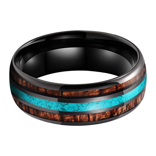 Koa Wood & Turquoise Black Tungsten Ring (8mm) | Tymber Gear.