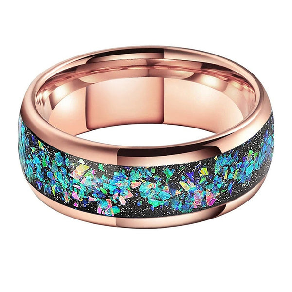 Crushed Opal & Rose Gold Tungsten Ring (8mm) | Tymber Gear.
