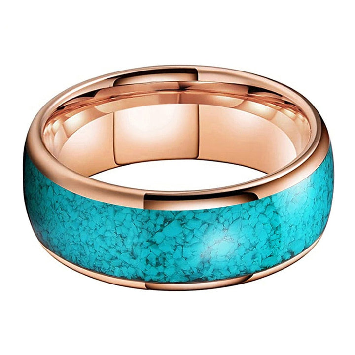 Crushed Turquoise and Rose Gold Tungsten Ring | Tymber Gear.