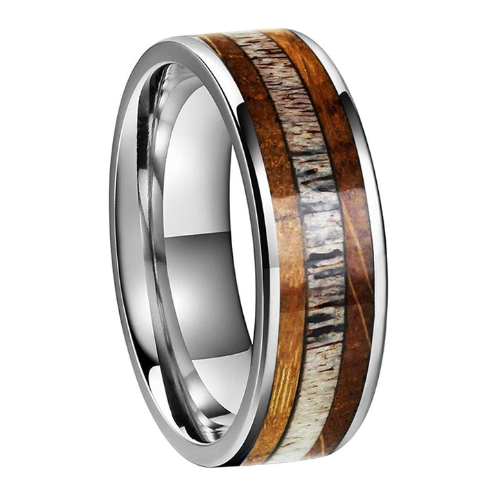 Deer Antler & Whiskey Barrel Oak Black Tungsten Ring (8mm) | Tymber Gear.