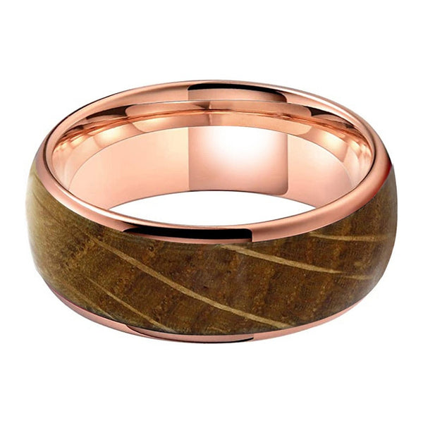 Dome Rose Gold & Whiskey Oak Barrel Tungsten Ring (8mm) | Tymber Gear.