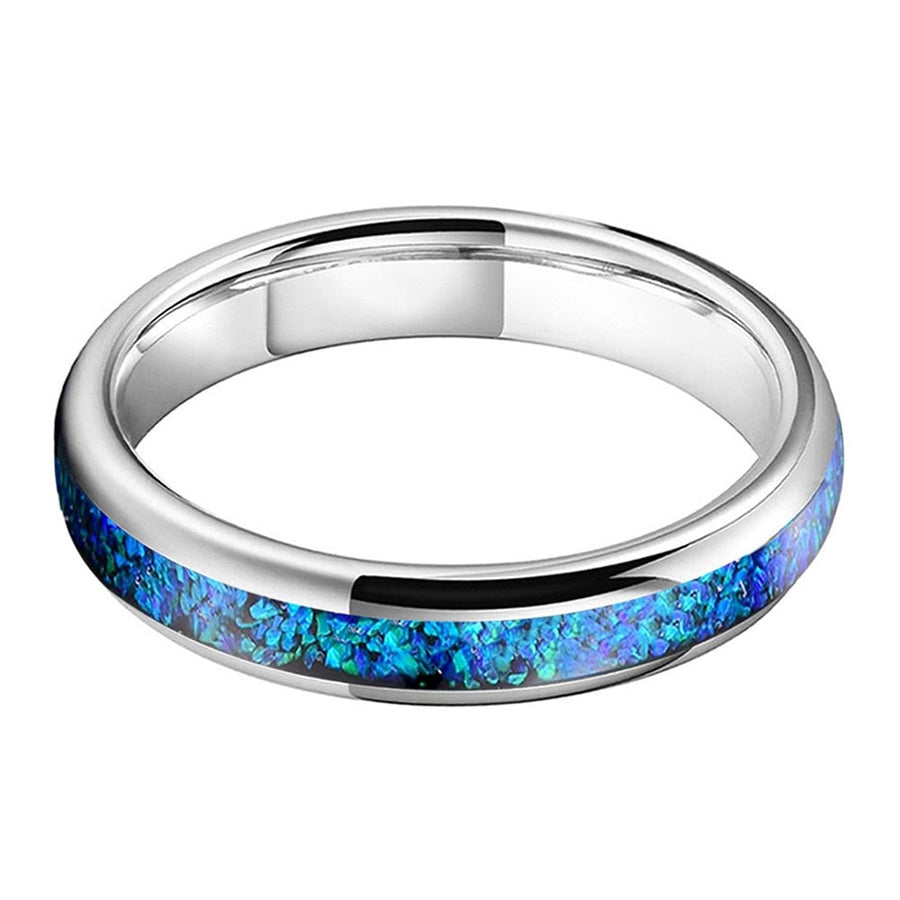 Crushed Blue Opal and Silver Tungsten Ring (4mm) | Tymber Gear.
