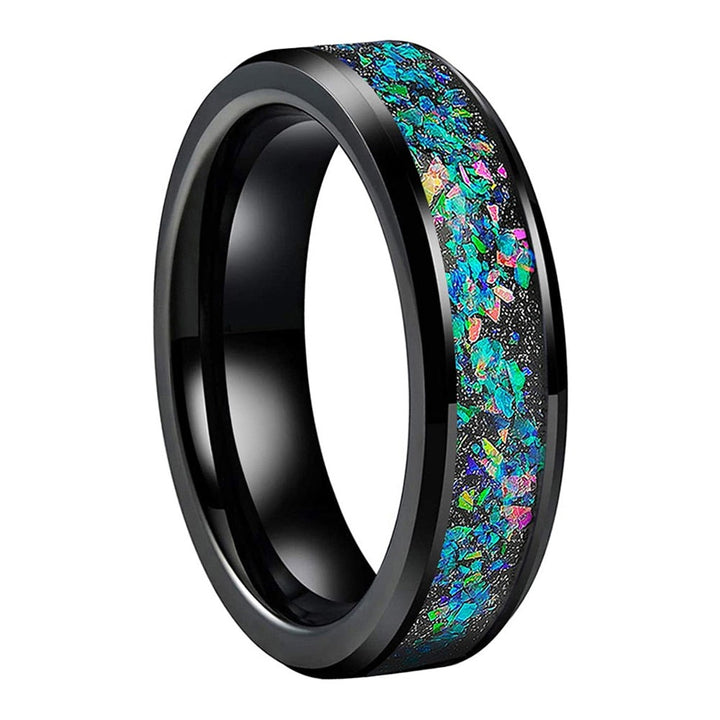 Flat crushed opal & Black Tungsten Ring (6/8mm) | Tymber Gear.