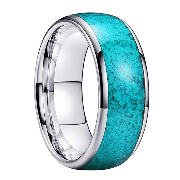 Crushed Turquoise and Silver Tungsten Ring | Tymber Gear.