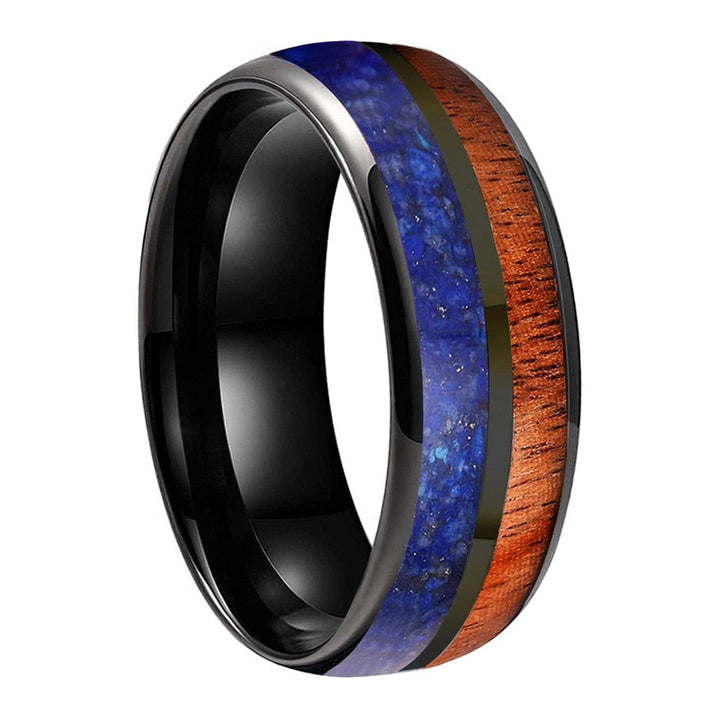 Koa Wood & Lapis Lazuli Black Tungsten Ring (8mm) | Tymber Gear.