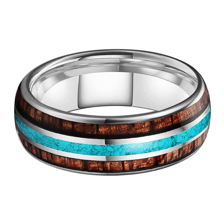 Koa Wood & Turquoise Silver Tungsten Ring (8mm) | Tymber Gear.