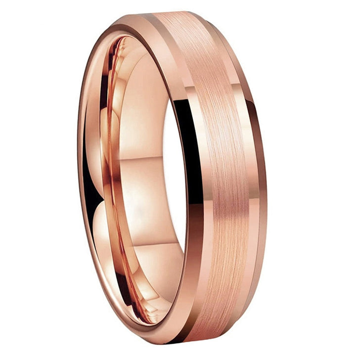 Rose Gold Tungsten Ring with Brushed Centre Finish & Beveled Edges (6/8mm) | Tymber Gear.
