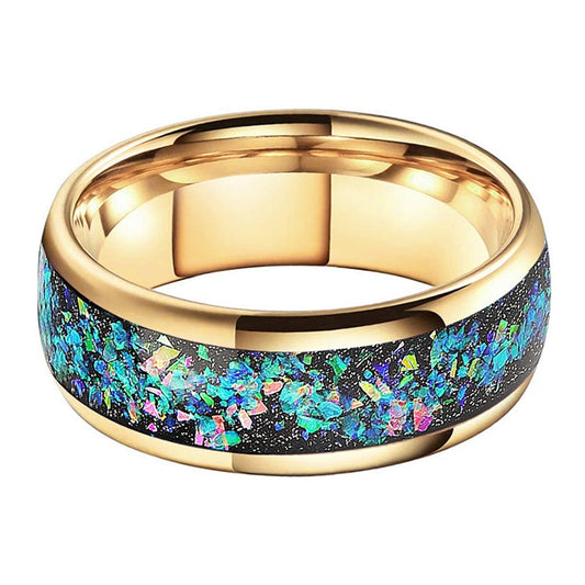 Crushed Opal & Yellow Gold Tungsten Ring (8mm) | Tymber Gear.