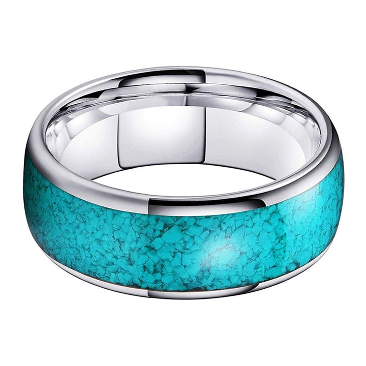 Crushed Turquoise and Silver Tungsten Ring | Tymber Gear.