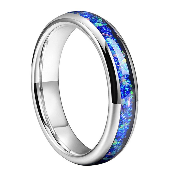 Crushed Blue Opal & Silver Tungsten Dome Ring (4 mm) | Tymber Gear.