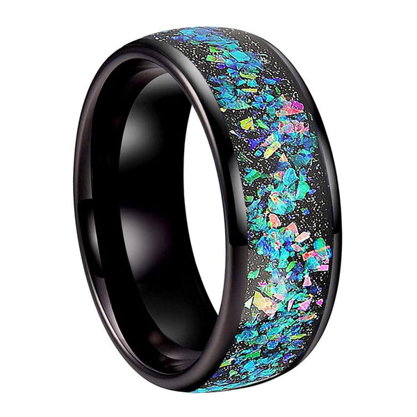 Crushed Opal & Black Tungsten Ring (8mm) | Tymber Gear.