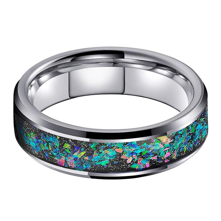 Flat Crushed Opal & Silver Tungsten Ring (6/8mm) | Tymber Gear.