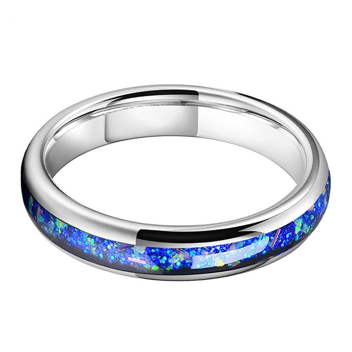 Crushed Blue Opal & Silver Tungsten Dome Ring (4 mm) | Tymber Gear.