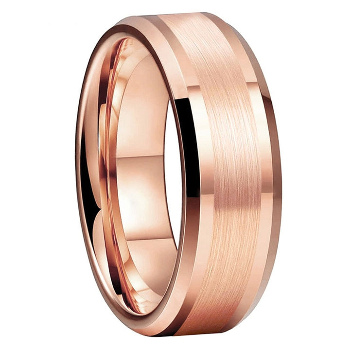 Rose Gold Tungsten Ring with Brushed Centre Finish & Beveled Edges (6/8mm) | Tymber Gear.