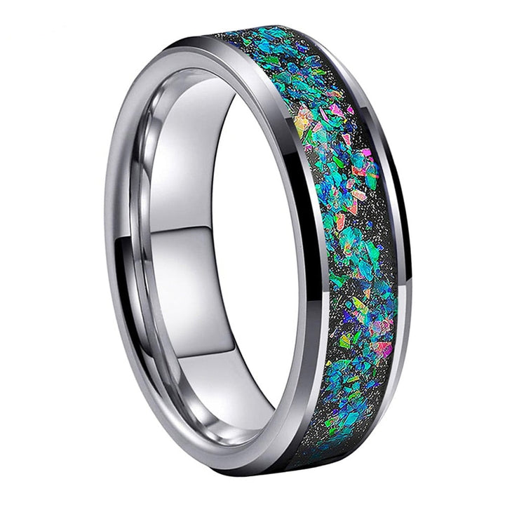 Flat Crushed Opal & Silver Tungsten Ring (6/8mm) | Tymber Gear.