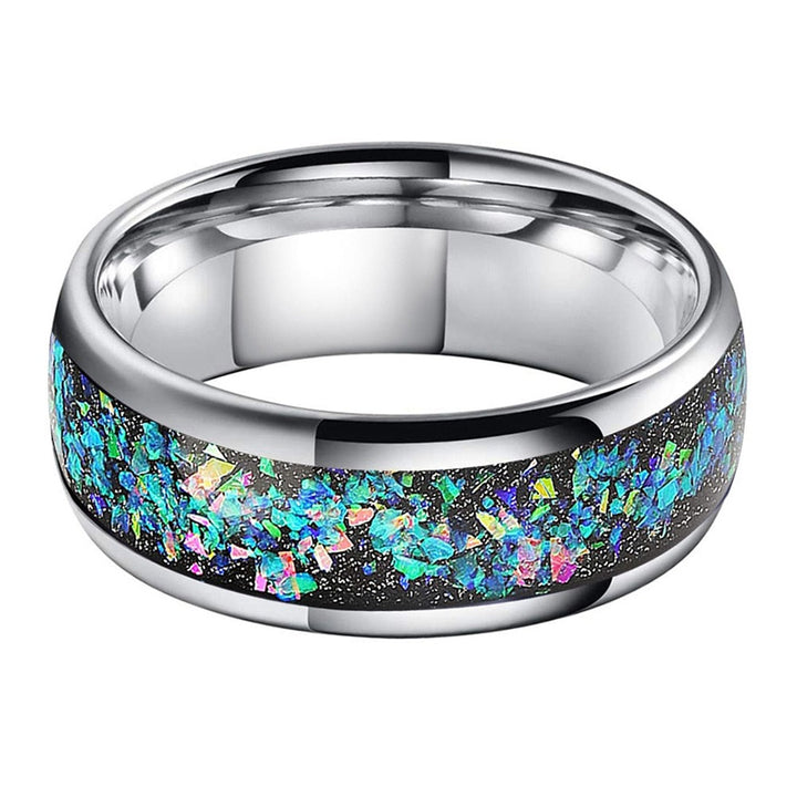 Crushed Opal & Silver Tungsten ring (8mm) | Tymber Gear.