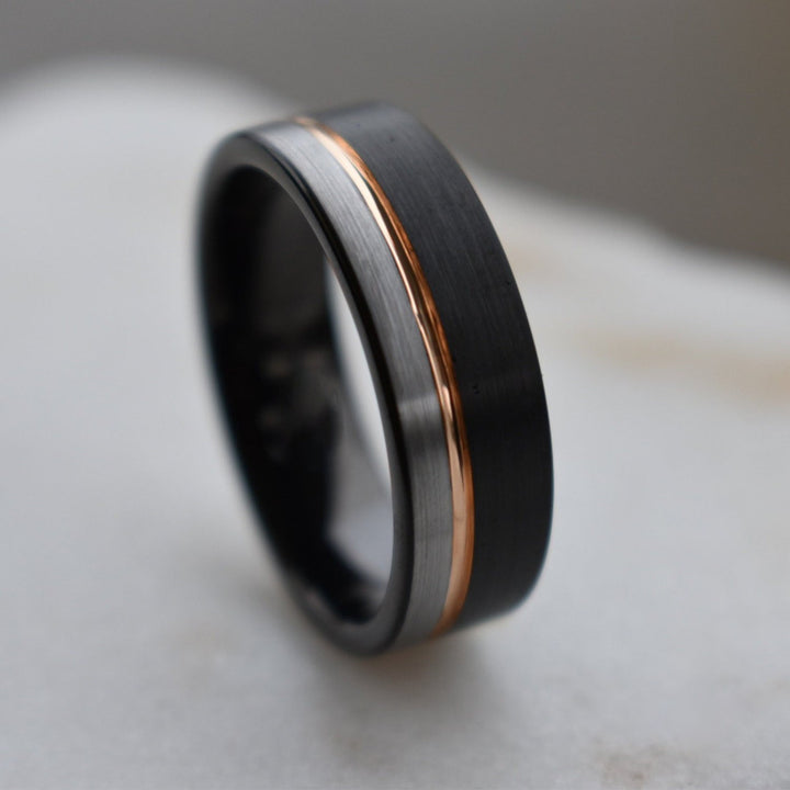 Black and Rose Gold Tungsten Ring (8mm) | Tymber Gear.