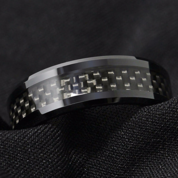 Black Tungsten & Carbon Fiber Ring (8mm) | Tymber Gear.