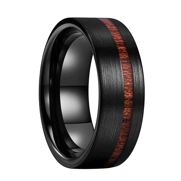 Koa Wood & Brushed Black Tungsten Ring (8mm)
