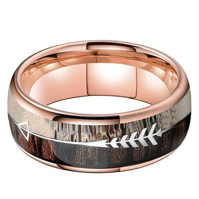 Koa Wood & Deer Antler Arrow Tungsten Ring (8mm) | Tymber Gear.