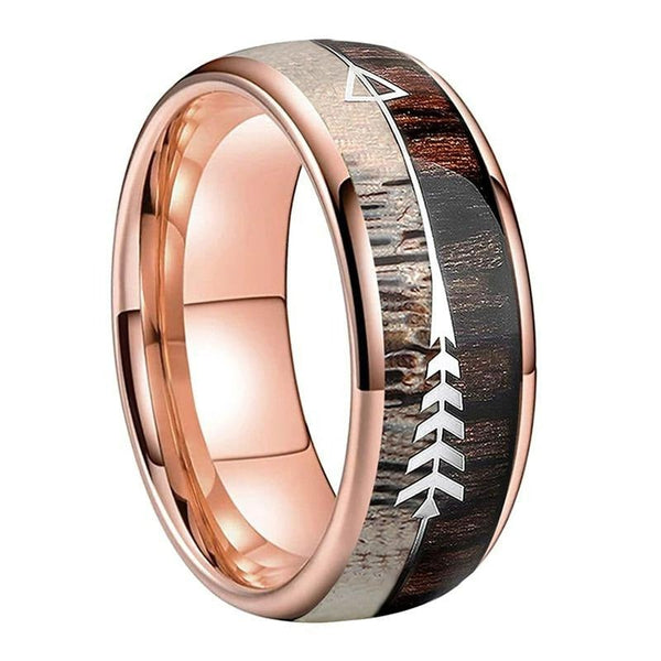 Koa Wood & Deer Antler Arrow Tungsten Ring (8mm) | Tymber Gear.