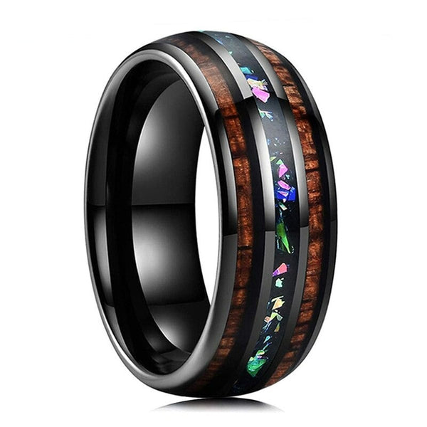 Koa Wood & Opal Black Tungsten Ring | Tymber Gear.