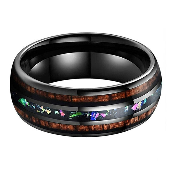 Koa Wood & Opal Black Tungsten Ring | Tymber Gear.