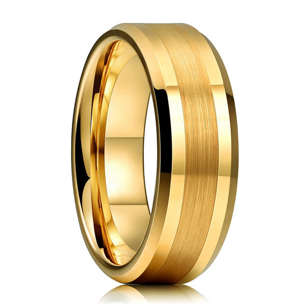 Beveled Edge & Brushed Centre Finish Gold Tungsten Ring (8mm/6mm) | Tymber Gear.