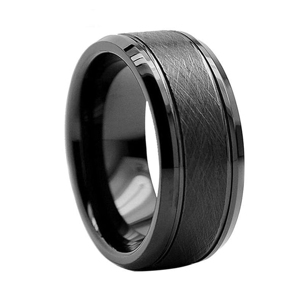Brushed Black Inlay & Beveled Edge Tungsten Ring (8mm) | Tymber Gear.