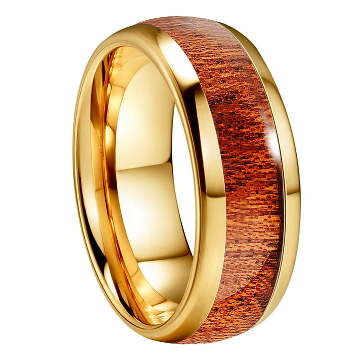 Yellow Gold & Wood Inlay Tungsten Ring (8mm) | Tymber Gear.