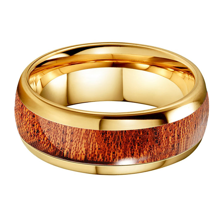 Yellow Gold & Wood Inlay Tungsten Ring (8mm) | Tymber Gear.
