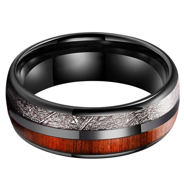 Black Tungsten, Silver and Koa Wood Ring (8mm) | Tymber Gear.