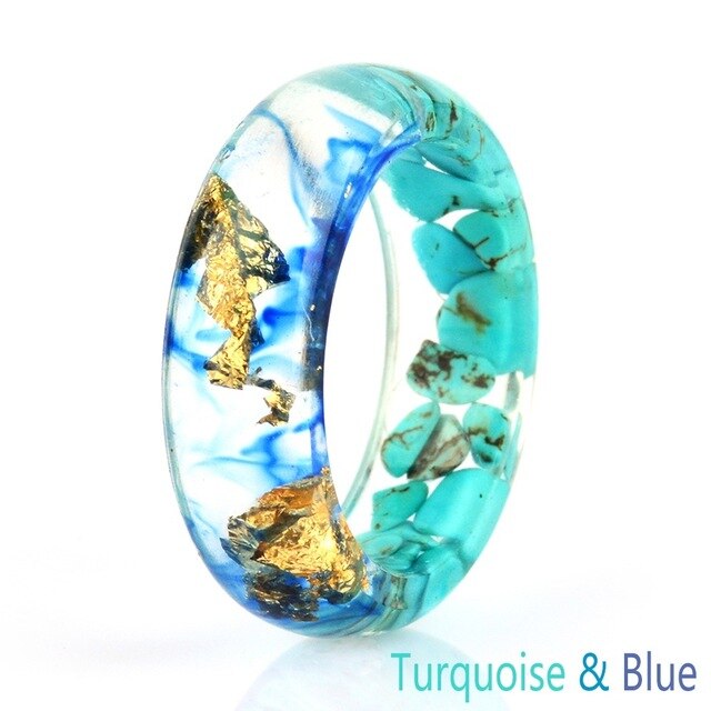 Gold Foil, Flowers & Rock Dome Resin Rings | Tymber Gear.