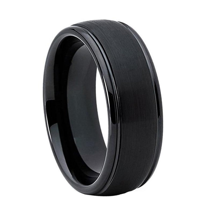 Brushed Black Tungsten & Ladder Edge Ring (8mm) | Tymber Gear.