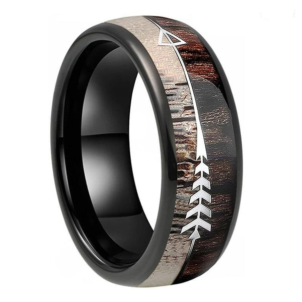 Deer Antler & Koa Wood Arrrow Tungsten Ring (8mm) | Tymber Gear.