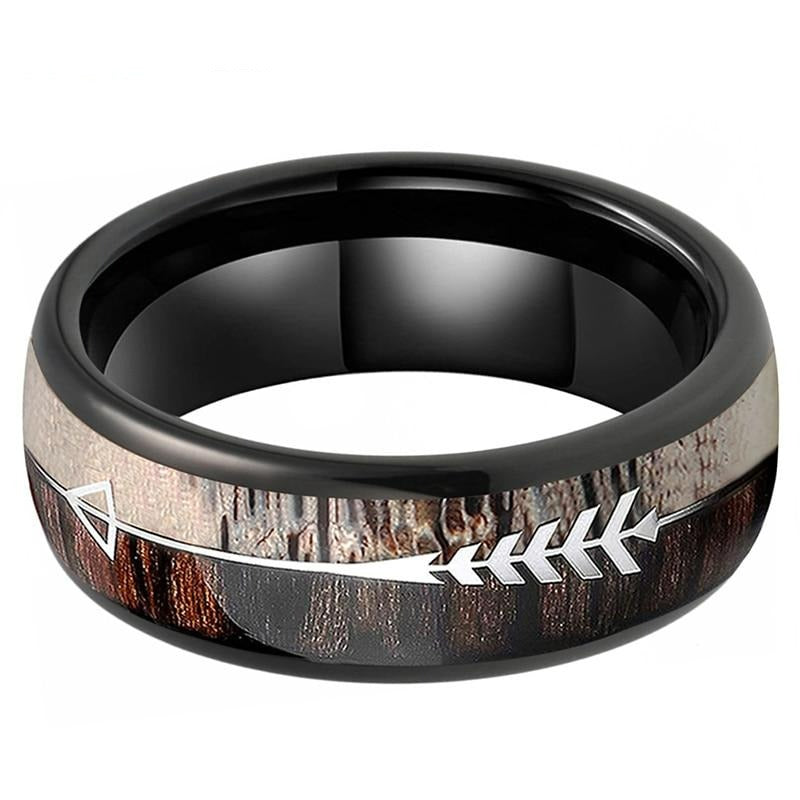 8mm Silver Tungsten Rings for Men top Women Wedding Bands Koa Wood Deer Antler Arrow Inlay Domed Polished Comfort Fit