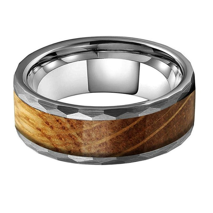 Whiskey Barrel Oak & Hammered Tungsten Ring (8mm) | Tymber Gear.