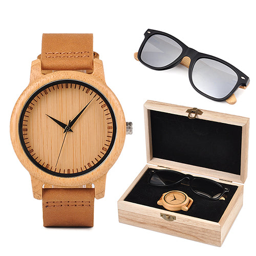 Minimalist Bamboo Watch & Sunglasses Gift Set (Personalised Box) | Tymber Gear.
