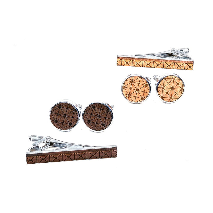 Geometric Wood Tie Bar & Cuff Links Set | Tymber Gear.