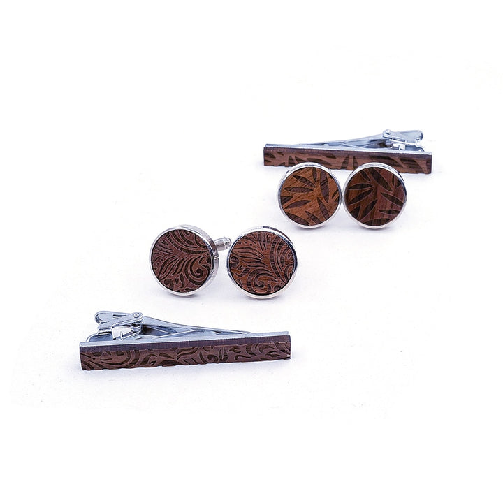 Leaf Wood Tie Bar & Cuff Links Set | Tymber Gear.