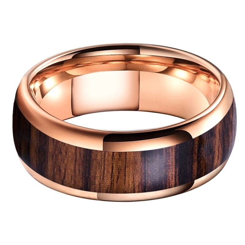 Rose Gold & Dark Red Wood Tungsten Ring (8mm) | Tymber Gear.