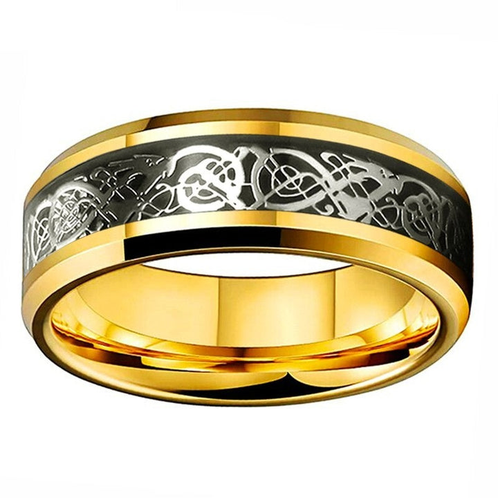 Silver Celtic Dragon & Gold Tungsten Ring (8mm) | Tymber Gear.