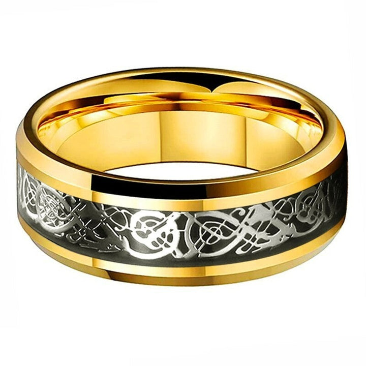 Silver Celtic Dragon & Gold Tungsten Ring (8mm) | Tymber Gear.