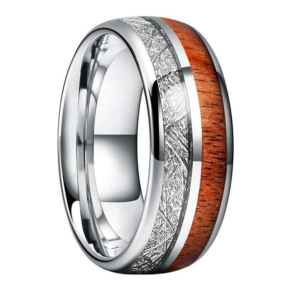 Silver Tungsten, Meteorite and Koa Wood Ring (8mm) | Tymber Gear.