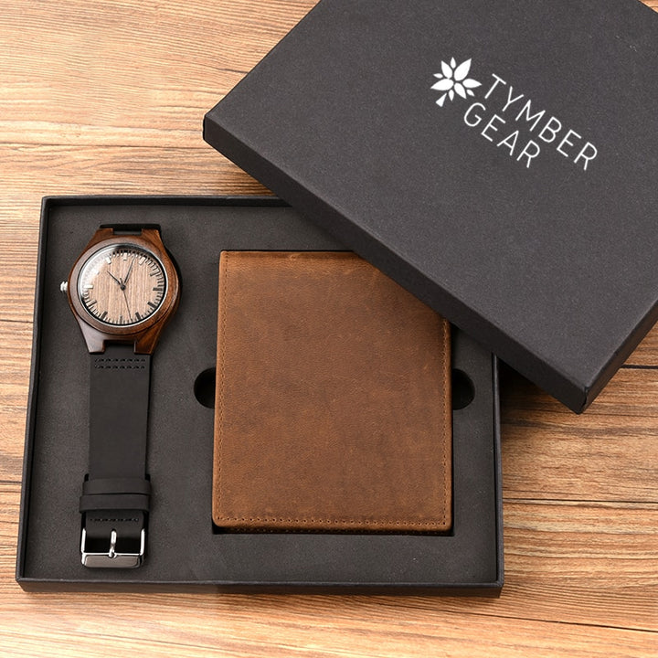 Wood Watch & Leather Bi-Fold Wallet Set | Tymber Gear.