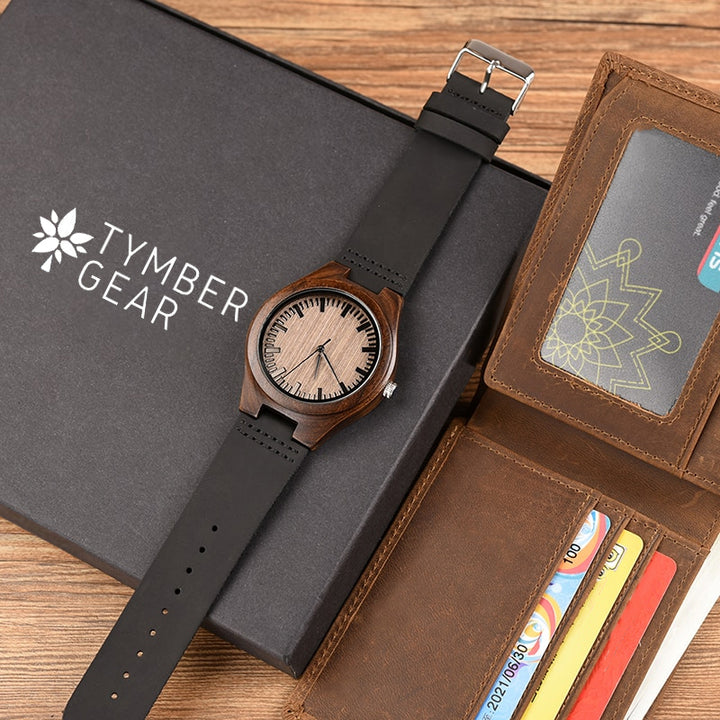 Wood Watch & Leather Bi-Fold Wallet Set | Tymber Gear.